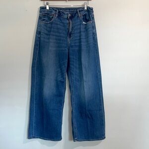 American Eagle Outfitters Women's Classic Blue Super High-Rise Wide Leg Jeans